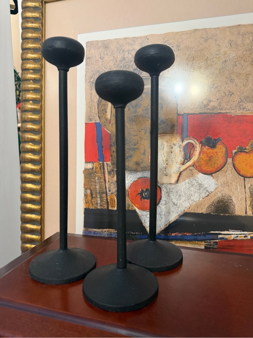 Modern Matte Black Metal Candle Holders - Set of 3